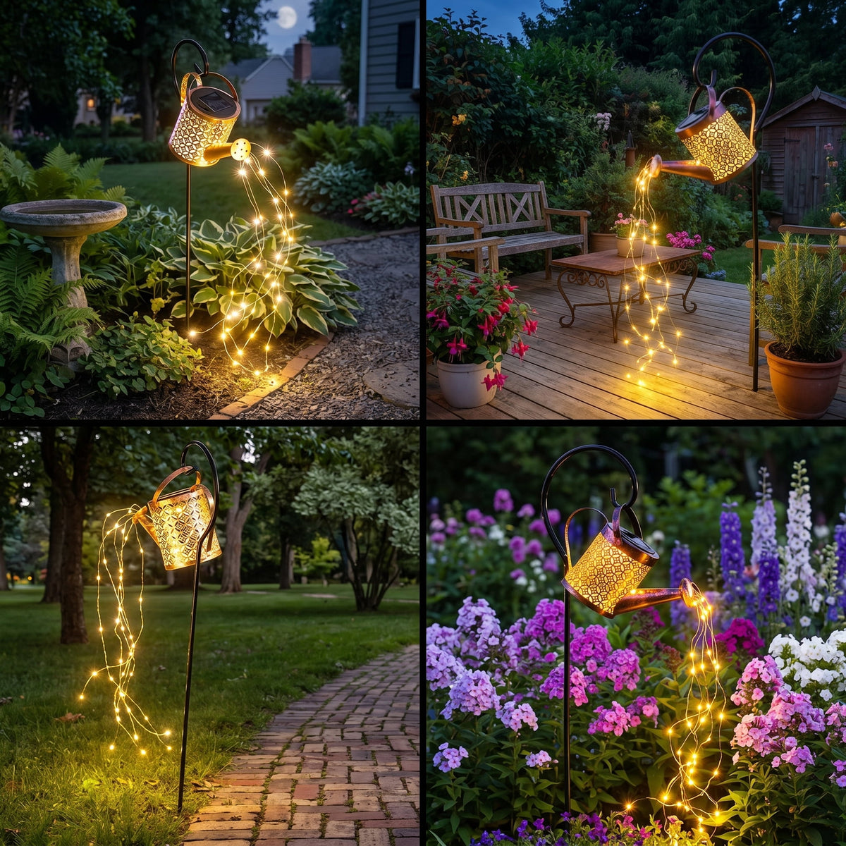 VOLIVO 72 LED Solar Watering Can with Lights, Outdoor Hanging Lantern Solar Lights with Shepherd Hook for Lawn Pathway Backyard Decor