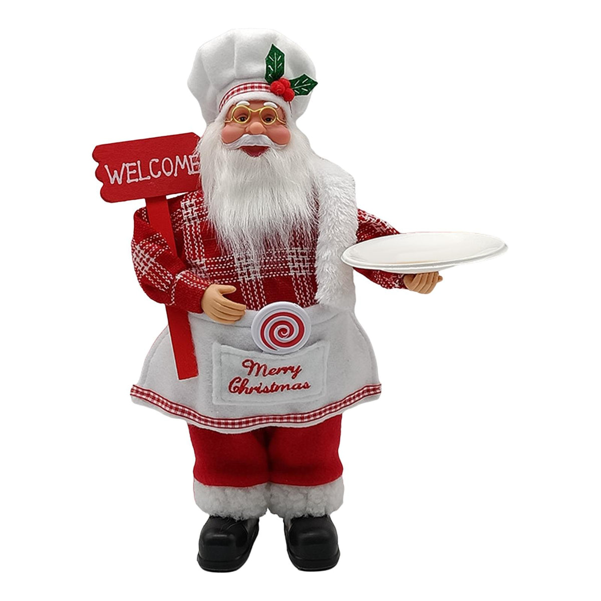 FashionCha Christmas Santa Claus Figurine Chef Santa Figurines Collectible Doll Accessories