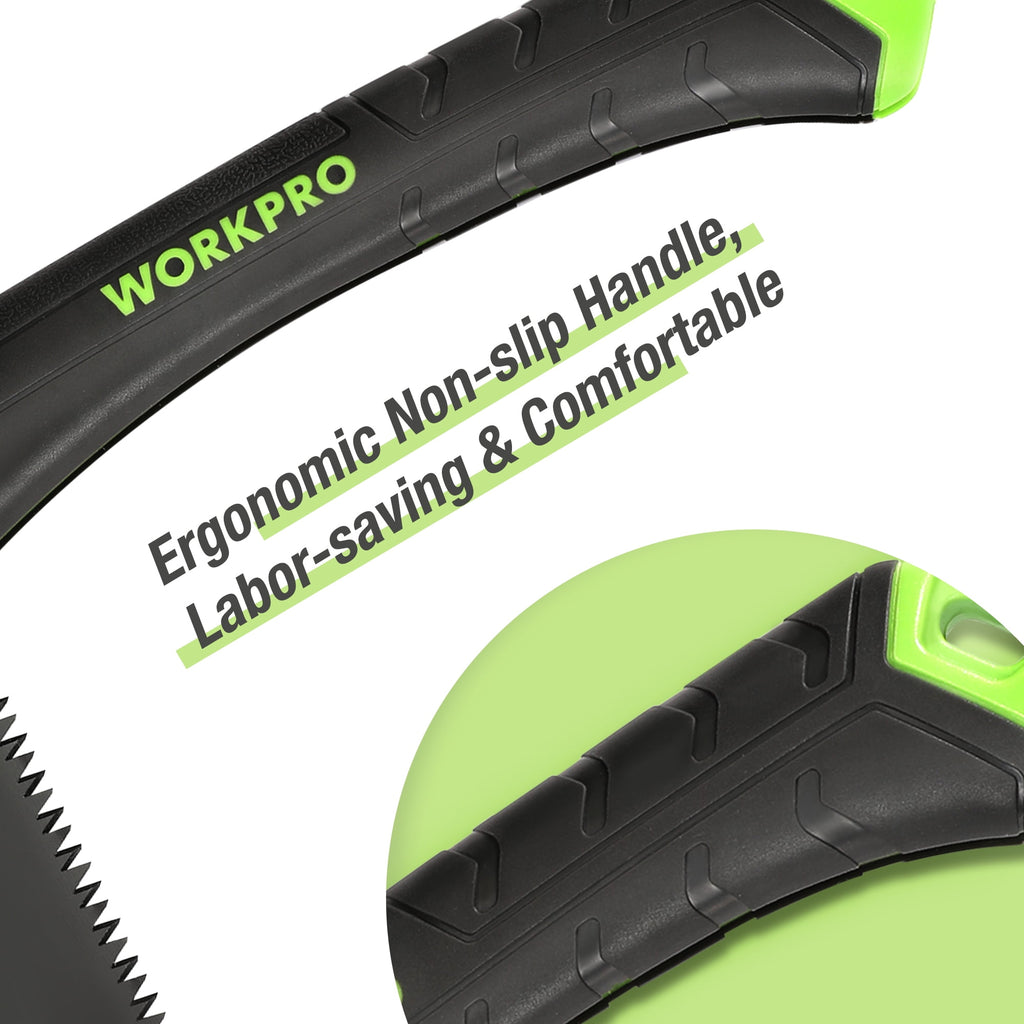 WORKPRO Folding Saw, Small Hand Pruning Saw with 7 Inch Blade - Portable Camping Saw with Triple Cut Teeth for Trees Trimming Branches Cutting Gardening Hunting, Push Button Lock