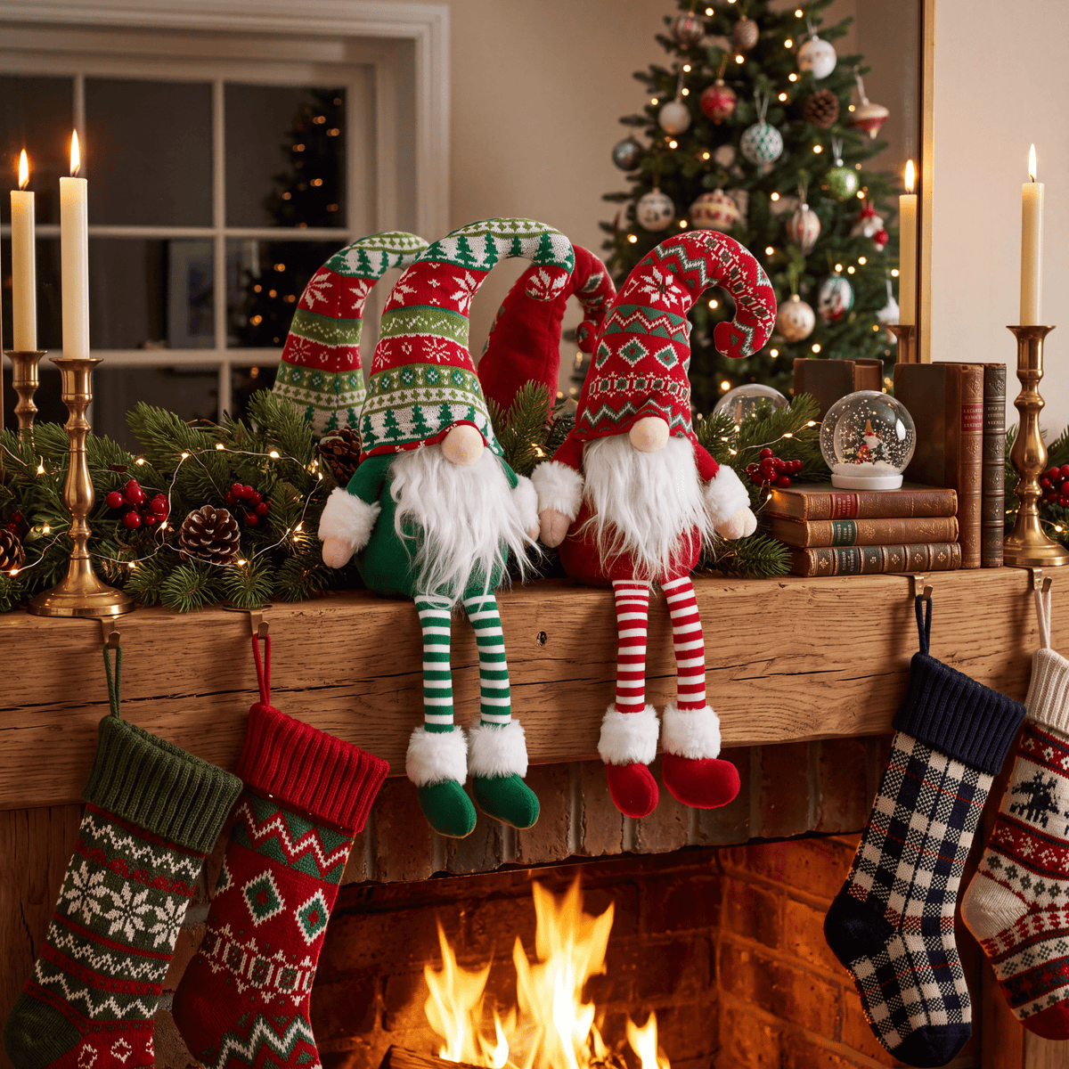 Yexmas 2pcs Gnomes Plush Christmas Decorations, Handmade Swedish Tomte Santa Gnome Dolls, Stuffed Figurine Xmas Ornaments Gift for Tabletop Mantel Holiday Home Decor