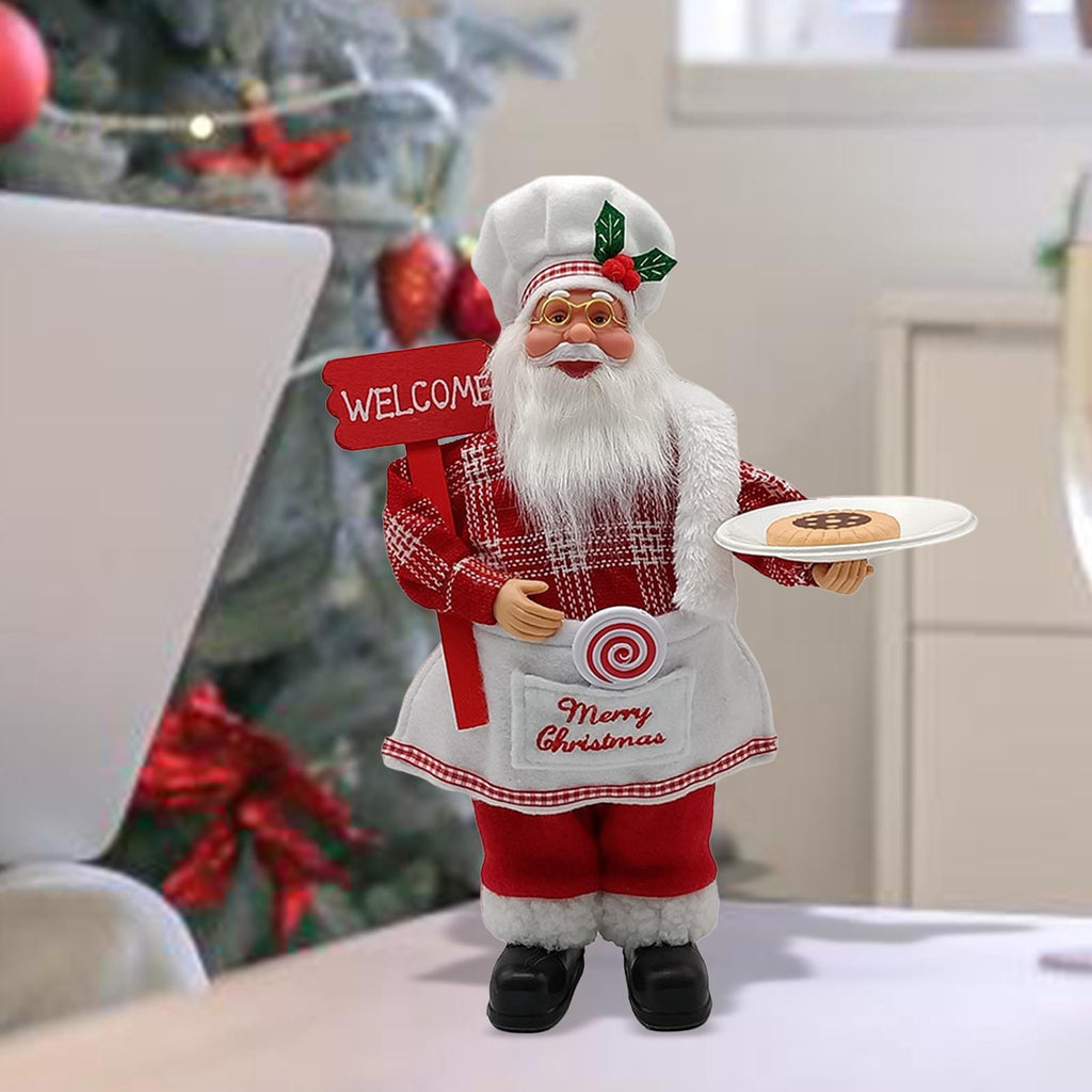 FashionCha Christmas Santa Claus Figurine Chef Santa Figurines Collectible Doll Accessories