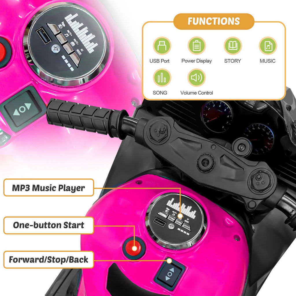 ZOGYMOZ 12V Kids Ride On Motorcycle, Battery Powered Motorcycle Toy, Pink Electric Motorcycle for Girls
