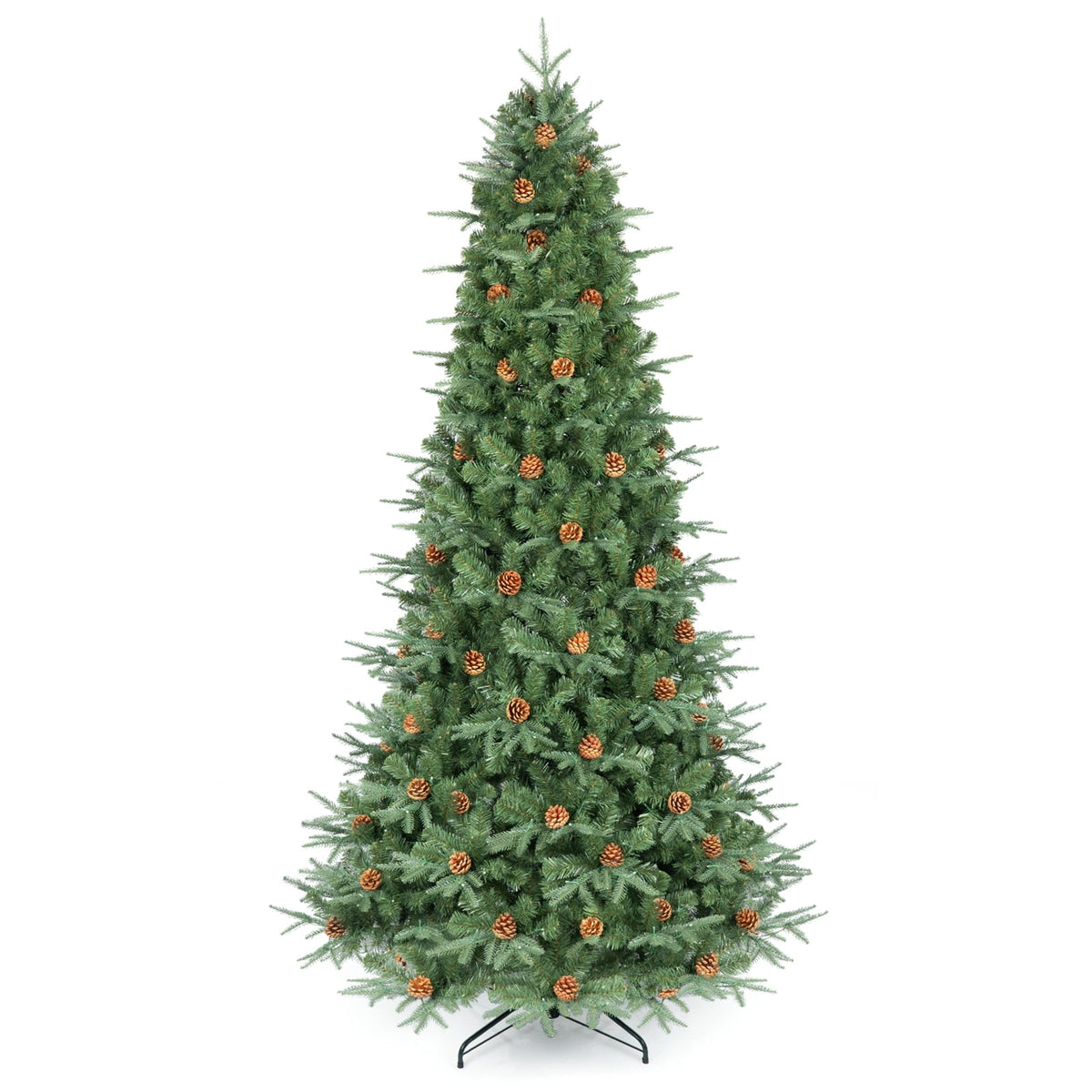 Costway 8Ft Pre-Lit Christmas Tree Hinged 600 LED Lights Pine Cones