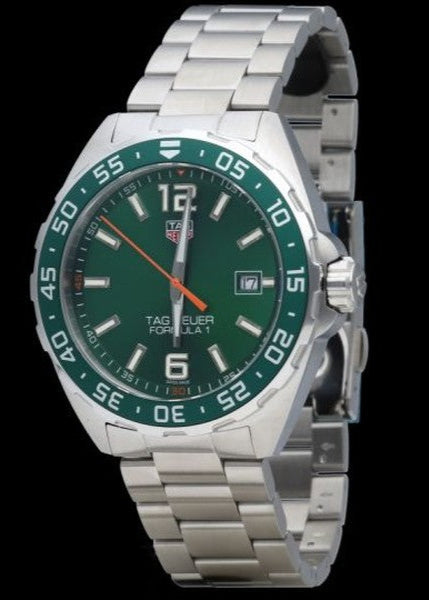 Tag Heuer Formula 1 Men S Quartz Swiss Made Silver Stainless Steel Green Dial 43mm Watch Waz1017 Ba0842