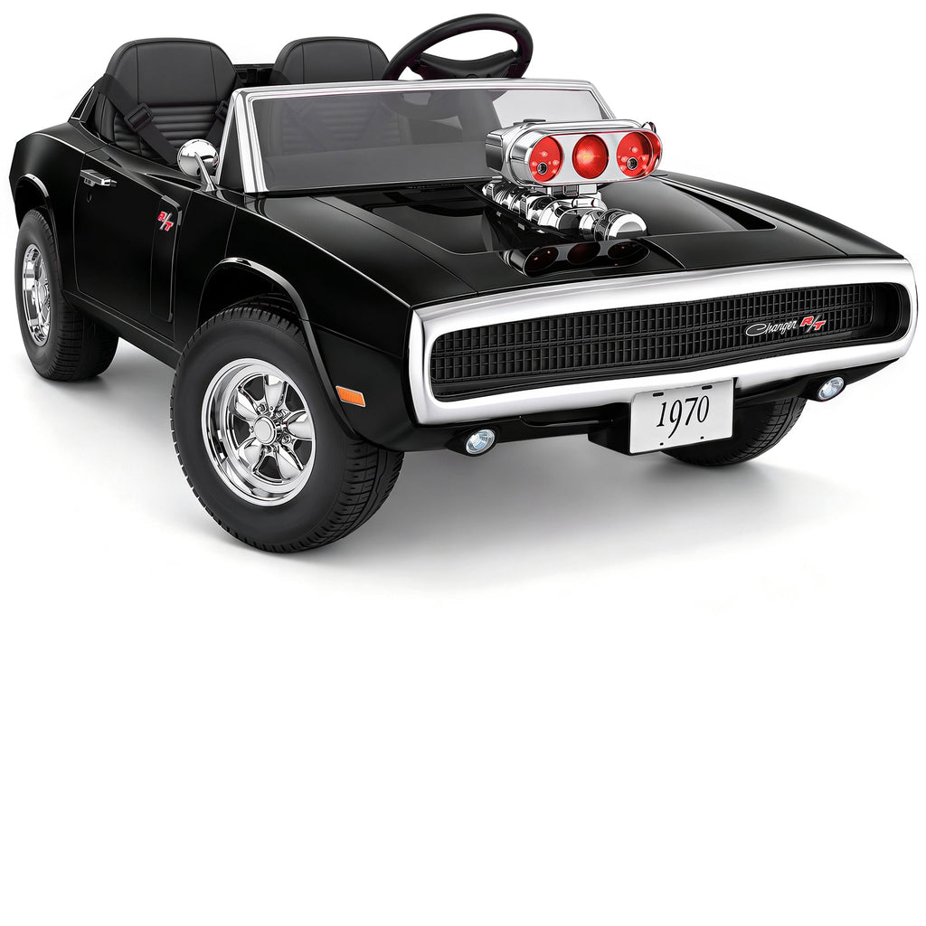 iYofe 24V 2 Seater Licensed 1970 Dodge Charger R/T Powered Ride on Cars, Kids Electric Toys Car with Remote Control, 4 Wheels Spring Suspension, Black - Black