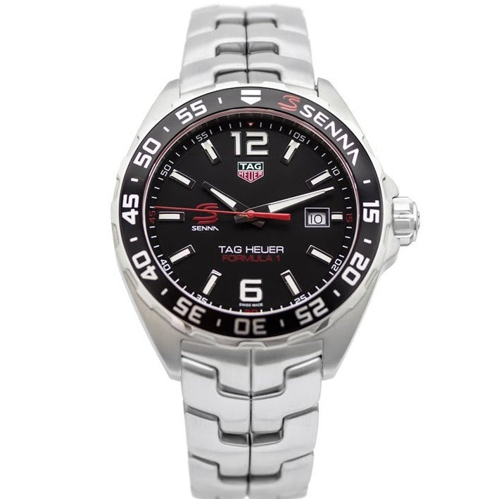 Tag Heuer Formula 1 Quartz Senna Limited Edition Black Dial Silver Steel Strap Watch For Men Waz1012 Ba0883
