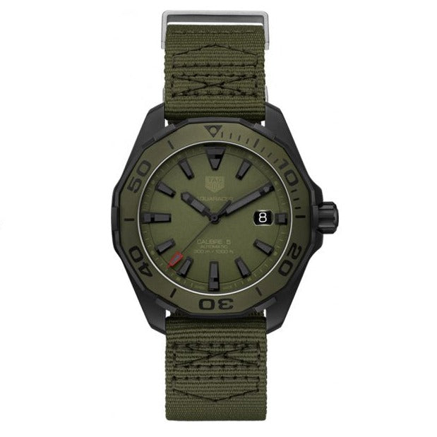Tag Heuer Aquaracer Automatic Green Dial Khakhi Green Nylon Strap Watch For Men Way208e Fc8222