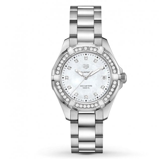 Tag Heuer Aquaracer Diamonds Mother Of Pearl White Dial Silver Steel Strap Watch For Women Wbd131c Ba0748