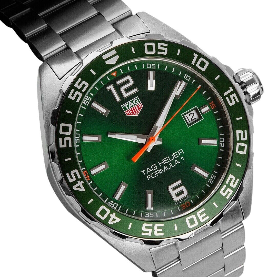 Tag Heuer Formula 1 Men S Quartz Swiss Made Silver Stainless Steel Green Dial 43mm Watch Waz1017 Ba0842