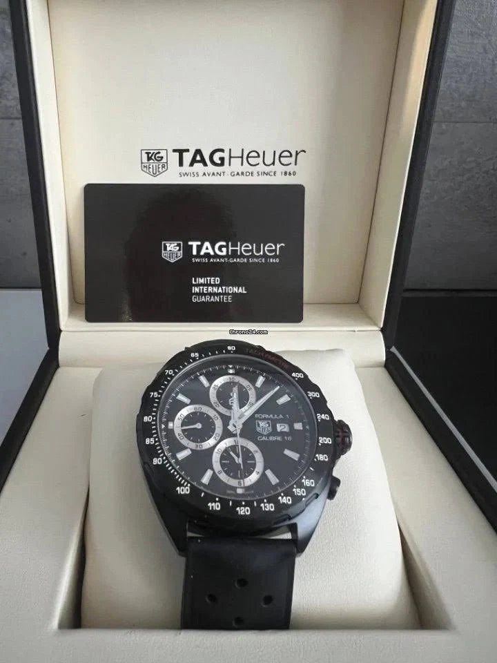 Tag Heuer Formula 1 Chronograph 43mm Automatic Mens Watch Stainless Steel Case With Black Rubber Strap Grey Dial