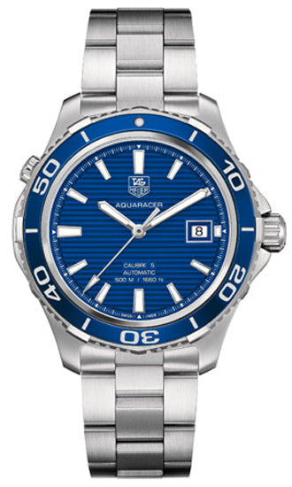 Tag Heuer Aquaracer Calibre 5 Automatic Blue Dial Silver Steel Strap Watch For Men Wak2111 Ba0830