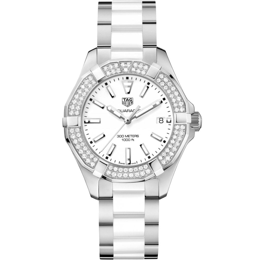 Tag Heuer Aquaracer Diamonds White Dial Two Tone Steel Strap Watch For Women Way131f Ba0914