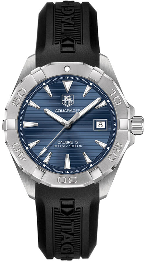 Tag Heuer Aquaracer Quartz Blue Dial Black Rubber Strap Watch For Men Way1112 Ft8021